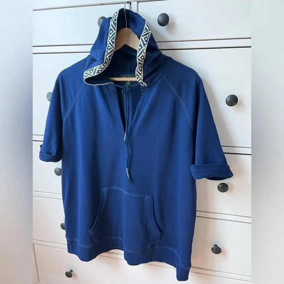 LRL Lauren Jeans‎ Women's Navy Blue Hoodie 100% cotton 1X size Lace V Neck top - Picture 17 of 17
